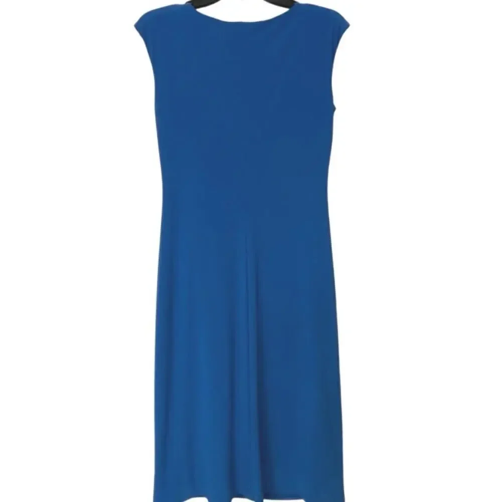 Lauren Ralph Lauren Sleeveless Blue Cowl Neck Ruched  Fitted Midi Dress Size 8